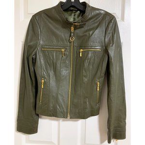 100% Leather Moto Jacket in Olive Green, New!